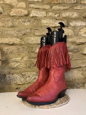 Vintage Joe Sanchez Red Fringed Leather Cowboy Boots Size UK 5 Western Mid Calf