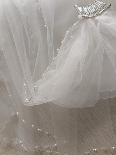 Bridal veil tier beaded - veil,