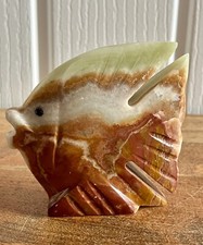 Vintage Hand Made Carved Onyx Tropical Angel Fish Carving Sculpture 3”