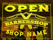 Barber shop open Light up sign neon style window display personalised shop name