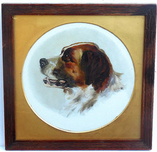 Antique C19th Oil Painting Milk Glass St. Bernard Dog SIGNED & DATED 1894 Framed