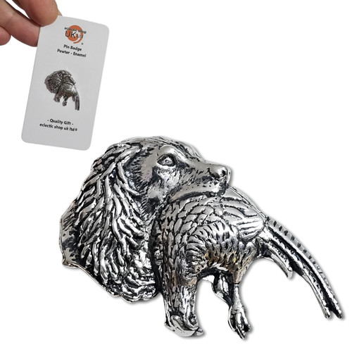Spaniel pheasant pewter pin - pewter,