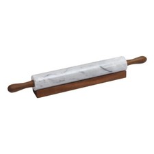 Solid Marble Rolling Pin with Wooden Base Heavy Duty Dough Roller Non-Stick