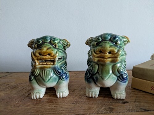 Pair vintage ceramic green - ceramic,