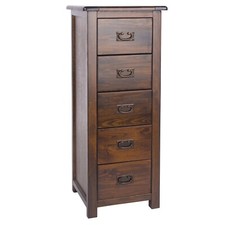 Boston 5 Drawer Tall Narrow Wooden Narrow Chest of Drawers Tallboy Dark Wood