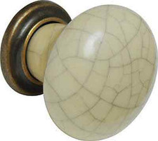 3 X antique brass ceramic bone crackle cupboard cabinet door knobs pull handles