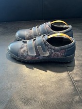 Handmade Loretta Womens Leather Orthopedic Comfort Shoes Navy Flower Pattern UK5