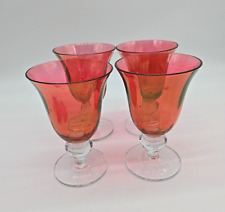 Vintage Cranberry Swirl 5.5" Wine Goblet Glasses Set Of 4 Clear Ball Stem Foot