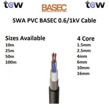 4 Core SWA PVC BASEC Armoured Cable Sizes 1.5mm, 2.5mm, 4mm, 6mm, 10mm, 16mm