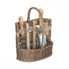 Small Garden Tool Basket Set Antique Wash Willow (Tools Included) Decor Gift