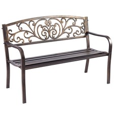 COSTWAY Patio Garden Bench Weatherproof Cast Iron & Steel Porch Loveseat