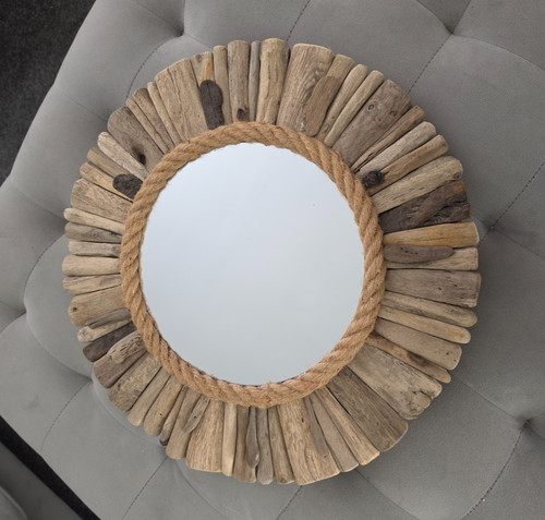 Round driftwood wall mirror - driftwood,