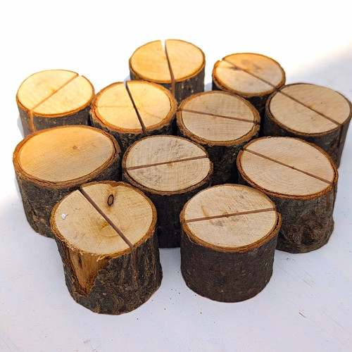 Wood slice place card holders - wood,