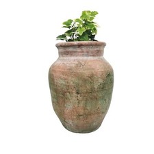 Tall Terracotta Plant Pot, Vintage Jar with Collar, Rustic Weathered Large Pot