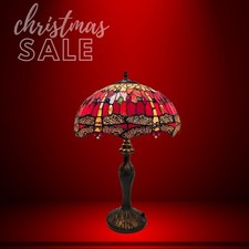 Red Tiffany Style Table Lamp 16 " Handcrafted Stained Glass Bedside Desk Light