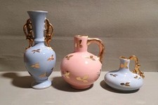 Lot Of 3 Mini Bud Vases LePere Pottery Periwinkle & Pink 14k Gold Leaves