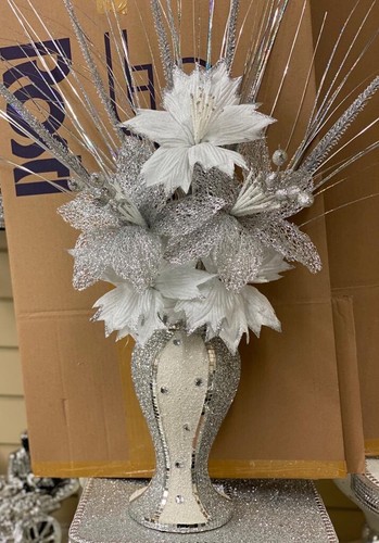 Silver vase with flowers - vase,