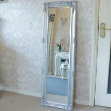 Tall slim silver wall mirror shabby vintage chic French ornate bedroom hallway