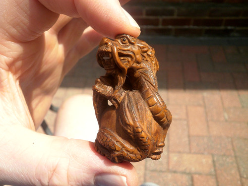 Hand carved wood netsuke - carved,