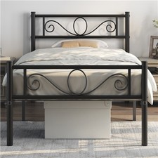 3ft Single Metal Bed Frame Iron Platform Bed w/ Headboard Slatted Support Black