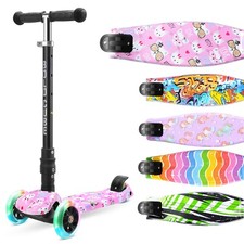 Kids Scooter Child Kick Flashing LED Light Up 3 Wheel Adjustable Folding 3-10 Yr