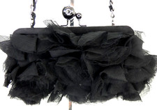 Next Clutch Bag Black Ruffled Rose Fabric Ladies Purse Handbag Chain Strap