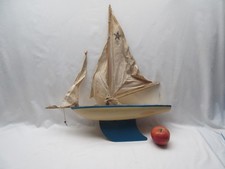Vintage 16in blue yellow Star Pond Yacht SY3 Birkenhead wooden toy sailing boat