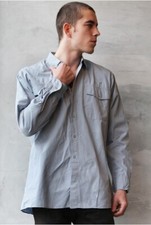 Vintage 1960s - 70s Swedish navy deck shirt military top grey-blue army