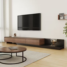 Extendable TV Stand Walnut 200–330cm Entertainment Unit w/ Storage Drawers, Thic