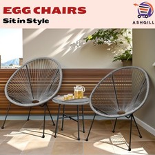 Egg Chair Outdoor 3pc  Patio Set 2 of Garden Bistro Chairs & Coffee Table UK