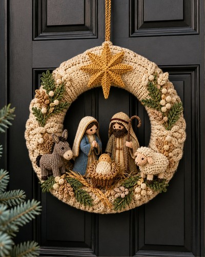 Nativity wreath knitting - nativity,