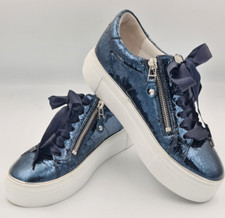 Kennel Schmenger Womens Leather Trainers Metallic Blue Reptile Skin Uk Size 5