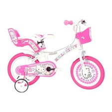 Dino Hello Kitty Girls Bike with Doll Carrier 14" Wheel Single Speed White Pink