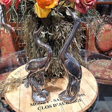 JARU California Pottery Vintage Platinum Plated Crane Bird Heron Figurines