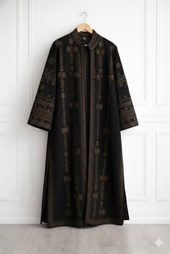 Black embroidered long jacket - black,
