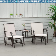 Garden Double Glider Rocking Chairs Love Seat Middle Table Outdoor Patio Set