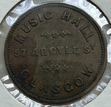 Glasgow Scotland Music Hall Refreshment Ticket Trade Token - IS