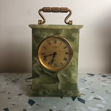 Vintage IMHOF Green Onyx Brass? Bronze? 8 Day Swiss Made Desk Clock FLAWS