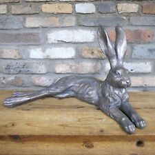 Large Laying Rabbit Ornament, Indoor Outdoor Hare Statue, Home Garden Decor