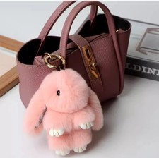 Adorable Fur Fluffy Bunny Rabbit Plush Toy Keyring Bag Charm Pendant Keychain
