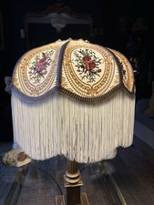Miranda - 14” Victorian Embroidered Lace Lampshade - Ivory & Pink, Silk Fringe