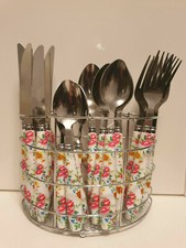 24PC Cutlery Dinner Set Stainless Floral Luxury Metal Stand Floral Spoons Fork