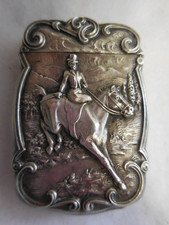 SIDESADDLE LADY ON HORSEBACK JUMPING STERLING SILVER MATCH SAFE BLACKINTON c1900