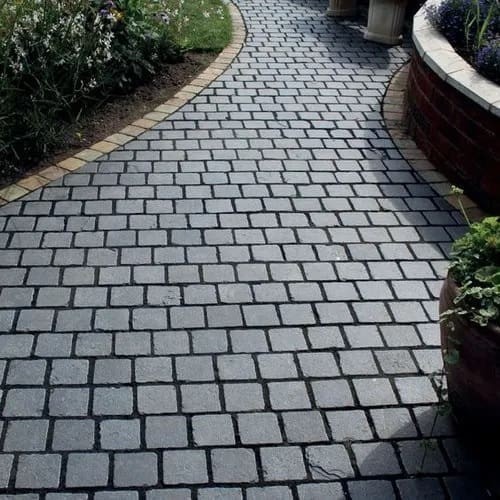 Black limestone cobble setts - black,