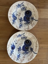 Royal Doulton Burslem Cobalt Flow Blue Persian Spray 1890 2 Plates