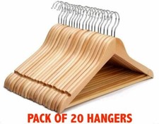 20 WOODEN COAT HANGERS SUIT GARMENT CLOTHES WARDROBE WOOD HANGER TROUSER BAR