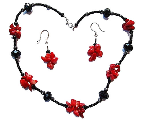 Real red coral gem - ,, hematite