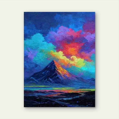 Neon volcano eruption painting - neon,