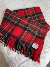 VINTAGE OTTERBURN LTD PURE NEW WOOL RED TARTAN BLANKET THROW 130 x 100 cms