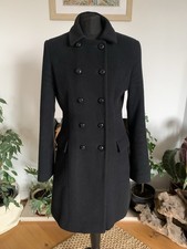 Hobbs Black Wool Cashmere Double Breasted Long Coat Smart Jacket Size 12 Winter